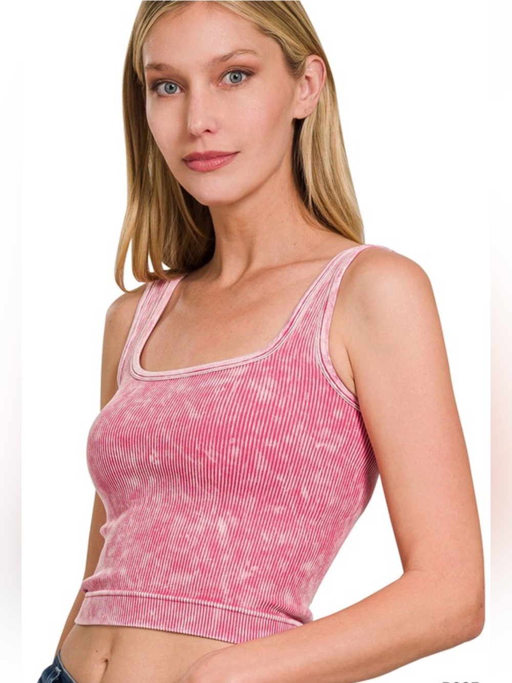 NWT Zenana Pink Ribbed Tank Top - Stretch Scoop Neck Crop - Picture 1 of 2